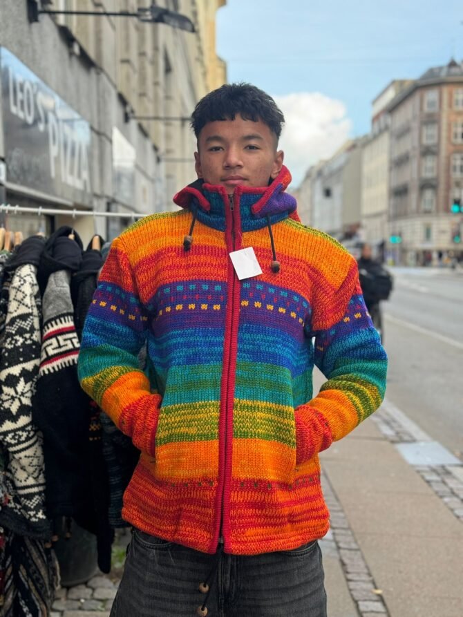 Handmade Colorful Woolen Jacket from Nepal – Warm & Vibrant Hoodie